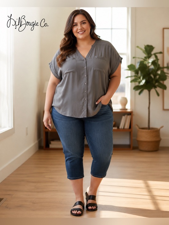 torrid Tops - NWT Torrid Harper Dolman Blouse | Size 2X (18/20) Deep Gray Button Front